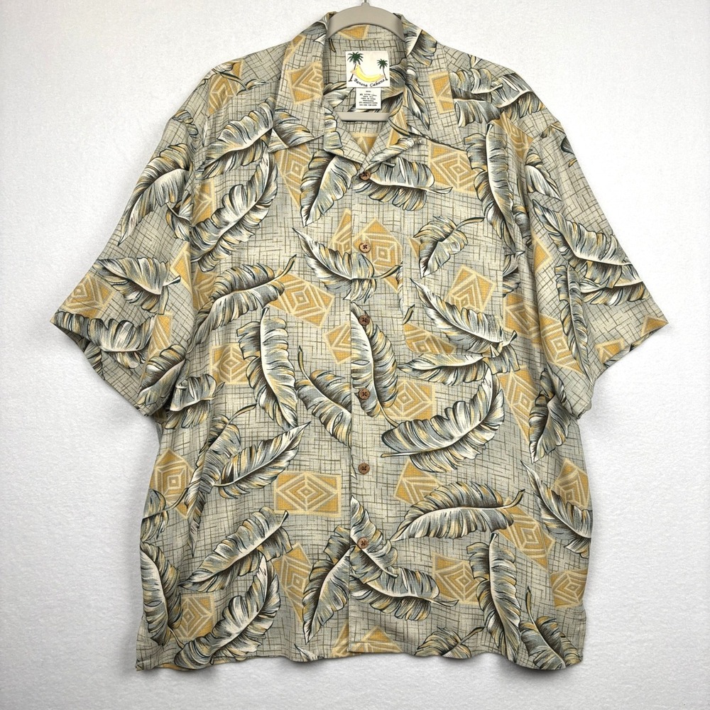 Banana Cabana Silk Shirt Mens XL Tropical Leaf Hawaiian Camp Short Sleeve